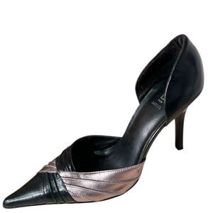 Black and Silver D'Orsay Pointed Toe Heels (W 7.5)